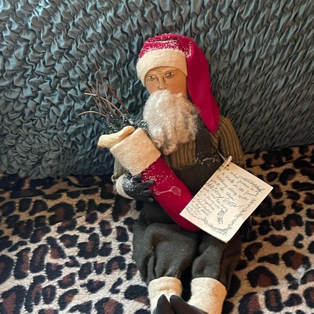 SOLD Festive Santa Doll with Red and Cream Details